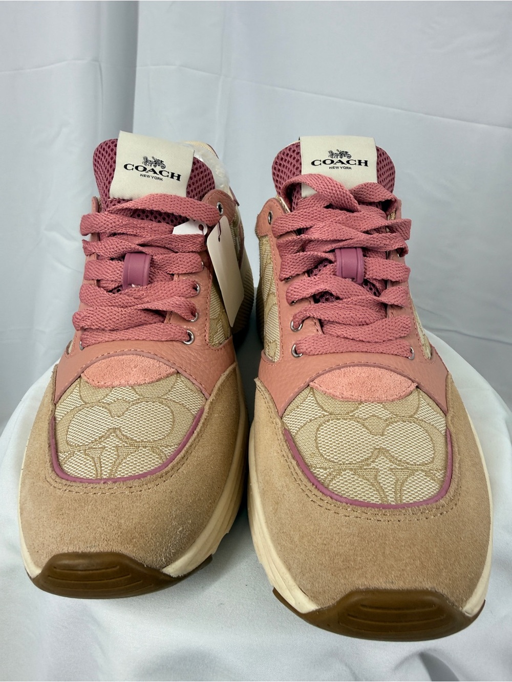 Coach Pink & Tan Women's Signature Lace-Up Sneakers